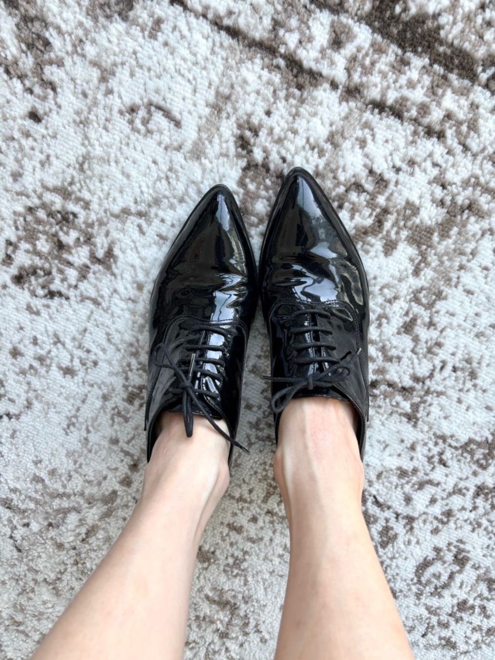 Baldinini Italy Made Pointed Black Patent Leather Oxford Lace-Up Shoes (Size 6) - Picture 7 of 10